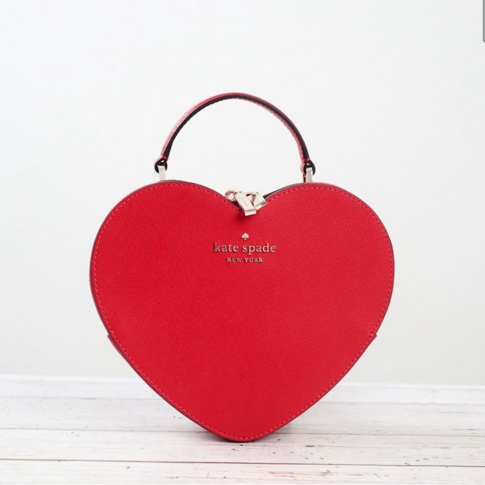 NWT Kate Spade Love Shack Heart Crossbody Purse Leather Candied Cherry Red - Picture 2 of 12